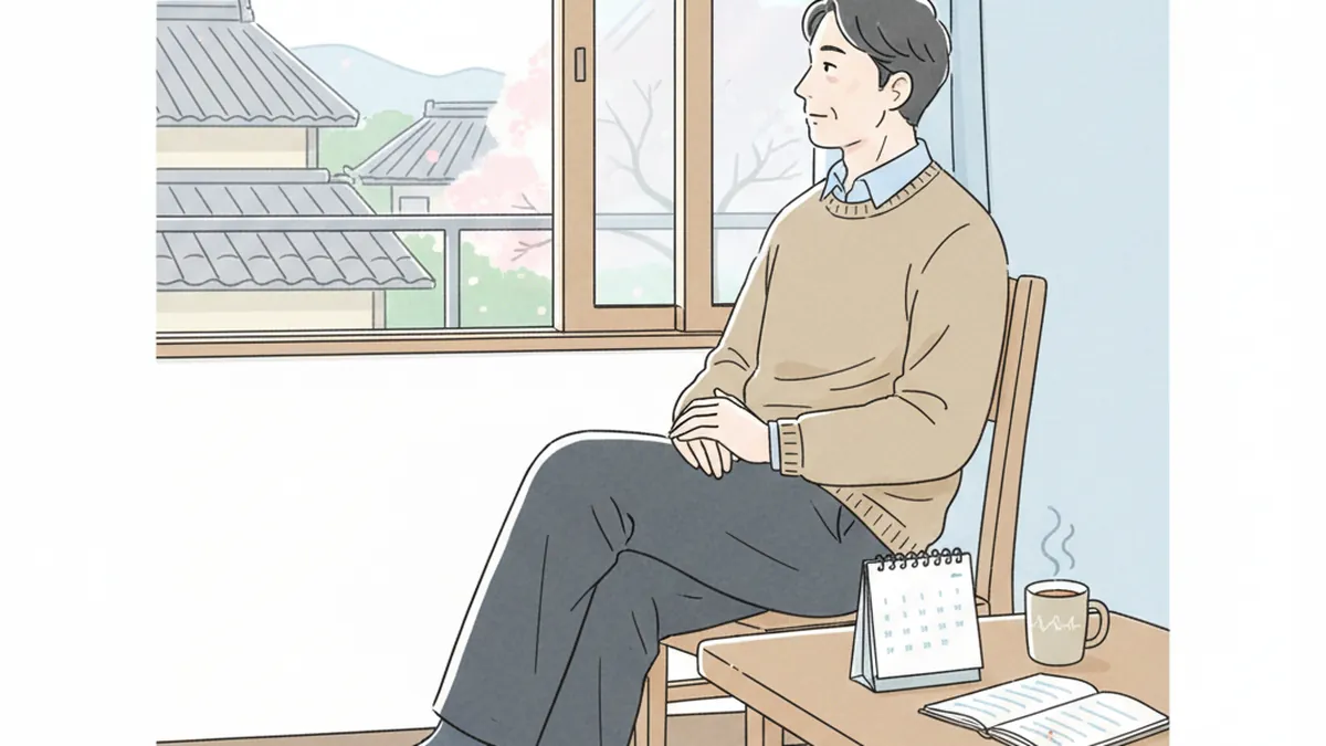 窓辺で将来について考える40代男性