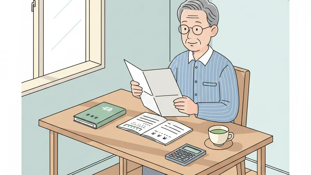 年金通知書を確認する60代男性