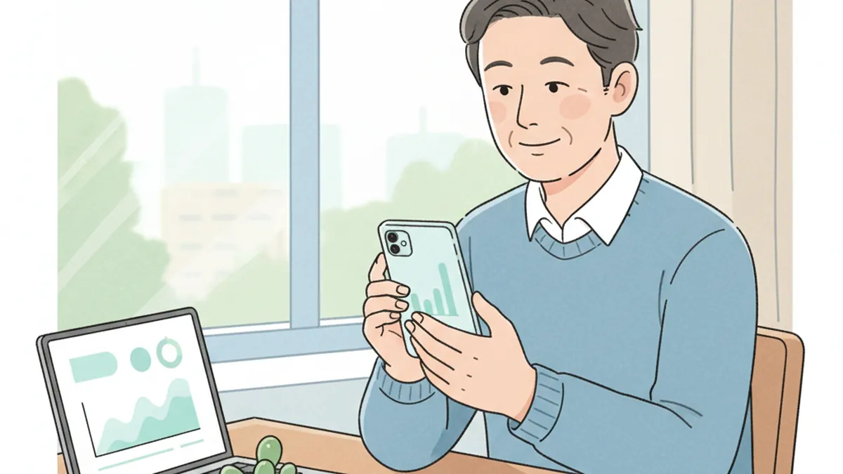 スマホで年金情報を確認する男性