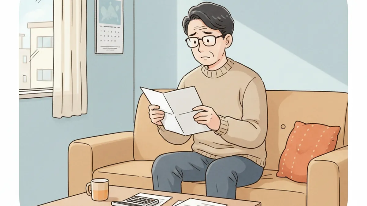 家賃を見つめる50代男性