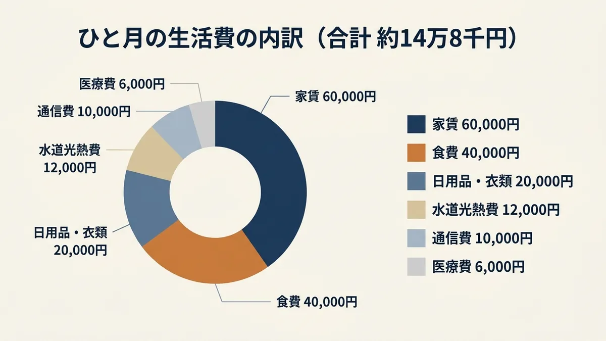 ひと月の生活費の内訳の円グラフ